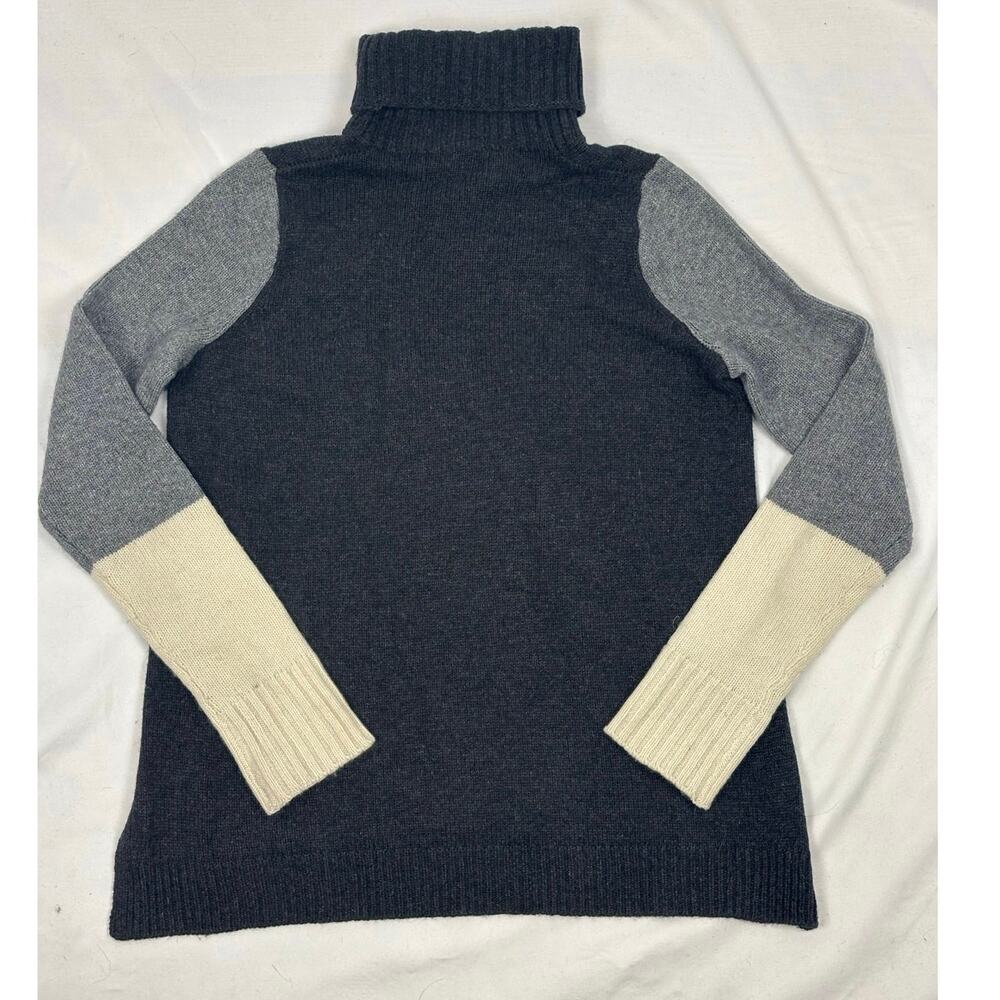 Vince Colorblock Turtleneck Sweater Wool Cashmere Blend Black Grey Cream Small